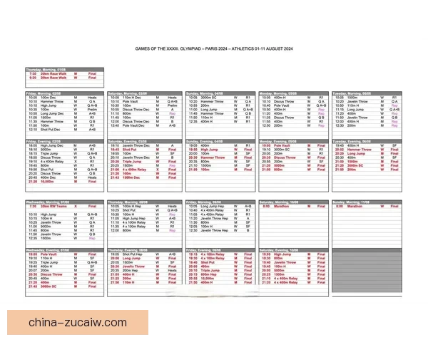 巴黎奥运会完整赛程安排及各大赛事时间一览 巴黎奥运会完整赛程安排及各大赛事时间一览